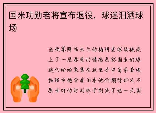 国米功勋老将宣布退役，球迷泪洒球场
